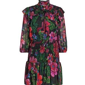 FARM Rio Pink and Red Pleated Tie Front Mini Dress